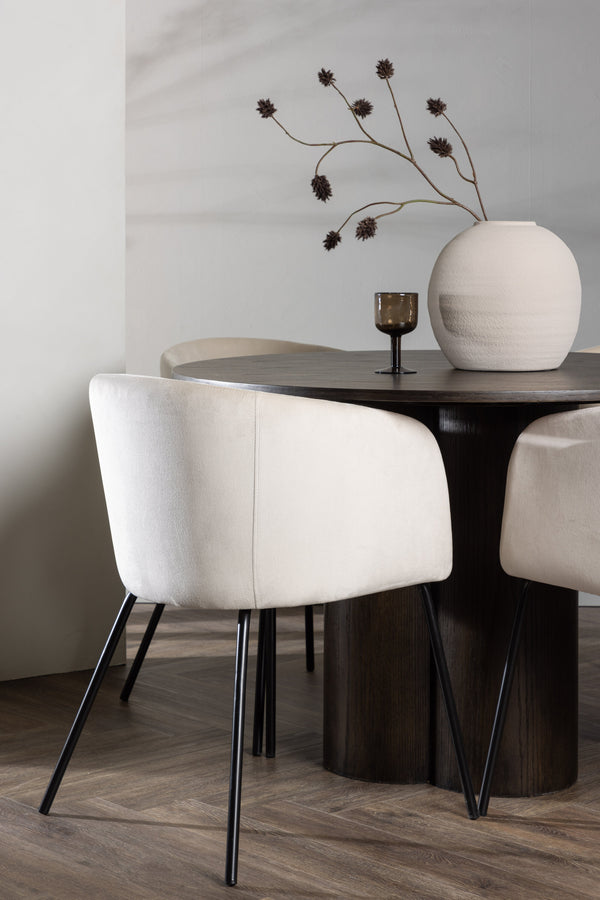 Esszimmergruppe BERIT &amp; OLIVIA 4 Esszimmerstühle Beige + Esstisch ⌀110