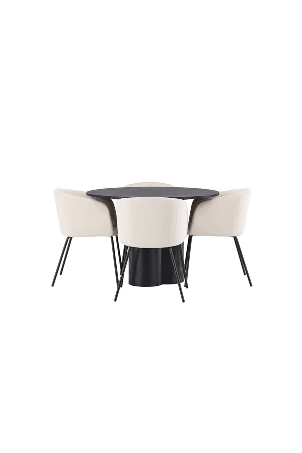 Esszimmergruppe BERIT &amp; OLIVIA 4 Esszimmerstühle Beige + Esstisch ⌀110