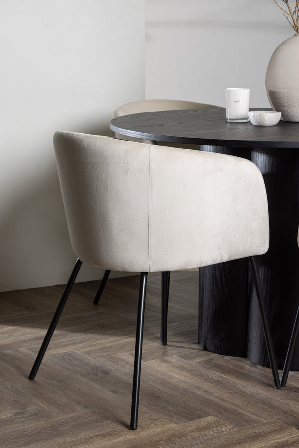 Esszimmergruppe BERIT &amp; OLIVIA 4 Esszimmerstühle Beige + Esstisch ⌀110