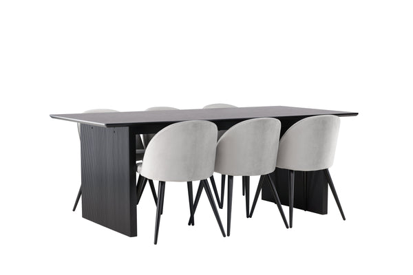 Matgrupp VAIL Matbord 100x200 & 6st VELVET Matstolar Grå