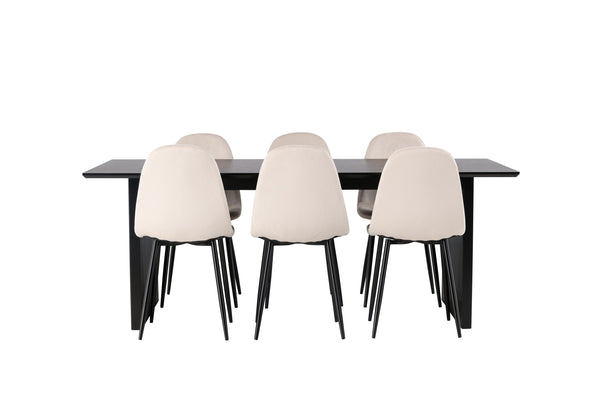 Matgrupp VAIL Matbord 100x200 & 6st POLAR Matstolar Beige