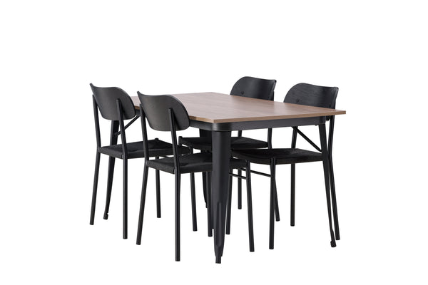 Matgrupp TEMPE Matbord 80x140 & 4st POLLY Matstolar Svart
