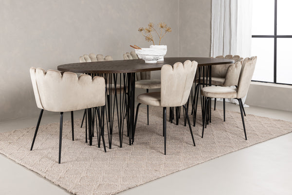 Matgrupp STONE Matbord 100x220 & 6st LIMHAMN Matstolar Beige