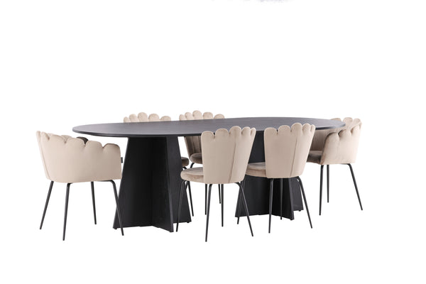 Matgrupp BOOTCUT Matbord 115x230 & 6st LIMHAMN Matstolar Beige