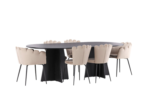 Matgrupp BOOTCUT Matbord 115x230 & 6st LIMHAMN Matstolar Beige