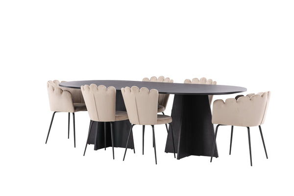 Matgrupp BOOTCUT Matbord 115x230 & 6st LIMHAMN Matstolar Beige