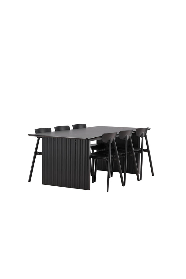 Matgrupp URSHOLMEN & VAIL 6st Matstolar Svart + Matbord 100x200-Svart