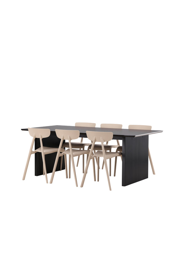 Matgrupp URSHOLMEN & VAIL 6st Matstolar Beige + Matbord 100x200-Svart