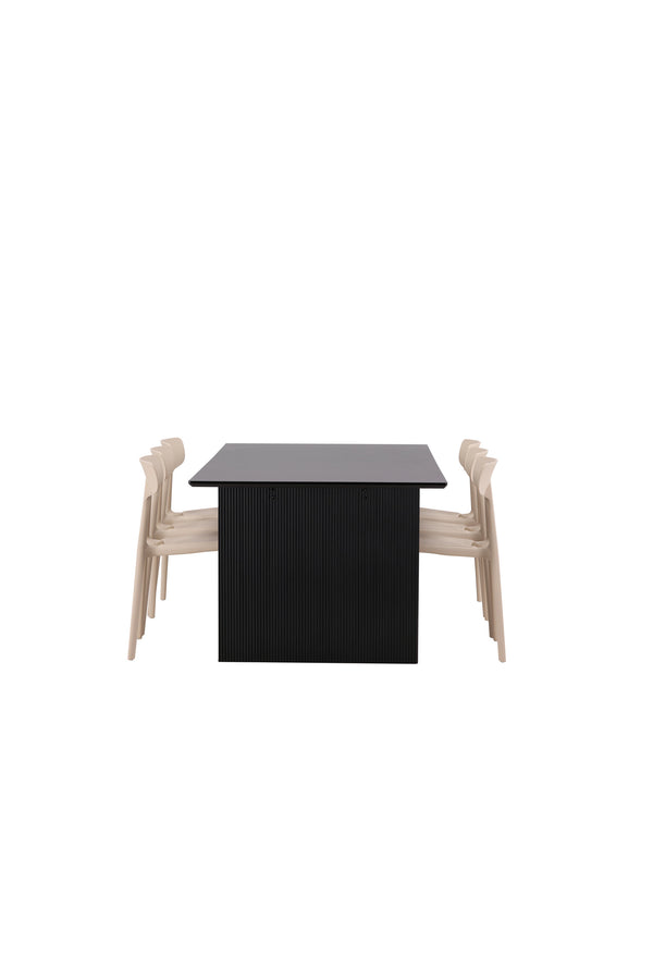 Matgrupp URSHOLMEN & VAIL 6st Matstolar Beige + Matbord 100x200-Svart