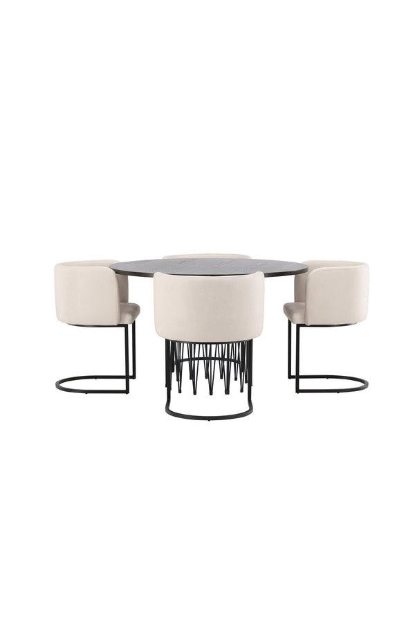 Esszimmergruppe STONE &amp; SIMRISHAMN Esstisch ⌀120 + 4 Esszimmerstühle Beige