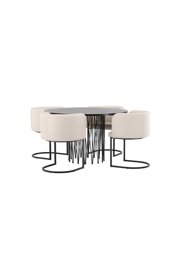Esszimmergruppe STONE &amp; SIMRISHAMN Esstisch ⌀120 + 4 Esszimmerstühle Beige