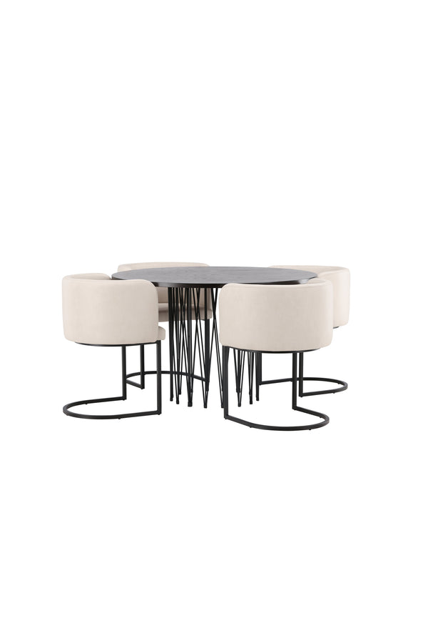 Esszimmergruppe STONE &amp; SIMRISHAMN Esstisch ⌀120 + 4 Esszimmerstühle Beige