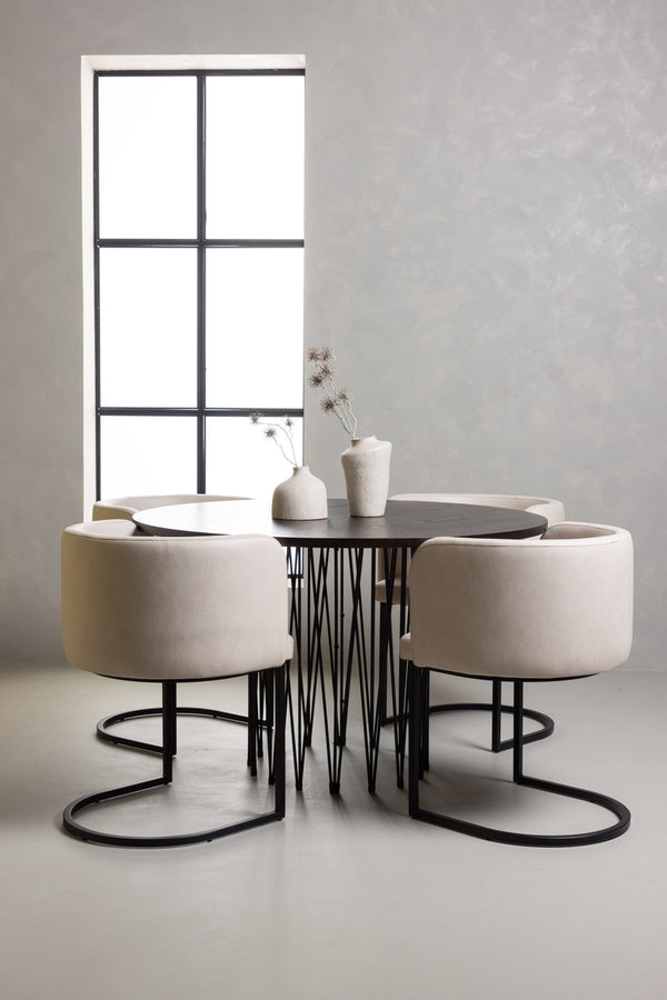 Esszimmergruppe STONE &amp; SIMRISHAMN Esstisch ⌀120 + 4 Esszimmerstühle Beige