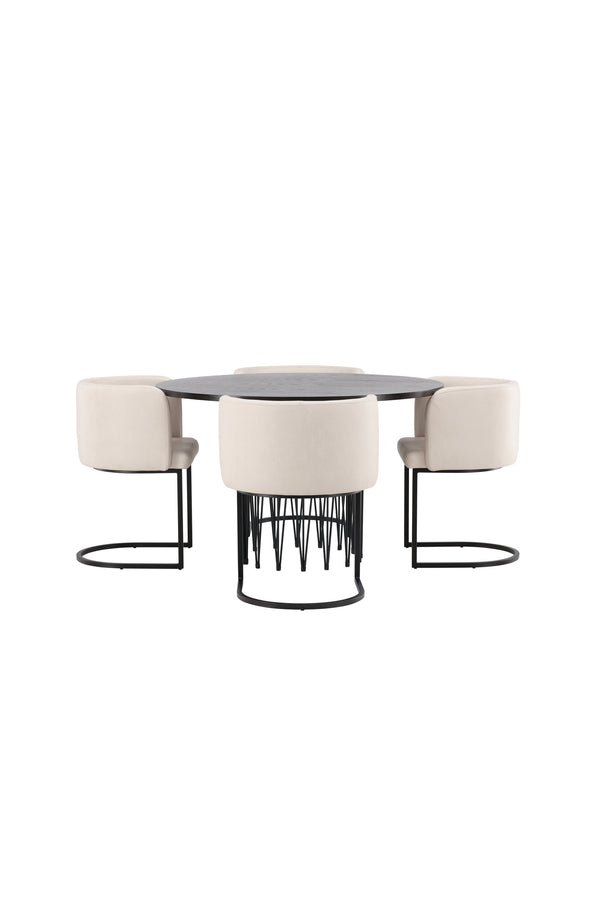 Esszimmergruppe STONE &amp; SIMRISHAMN Esstisch ⌀120 + 4 Esszimmerstühle Beige
