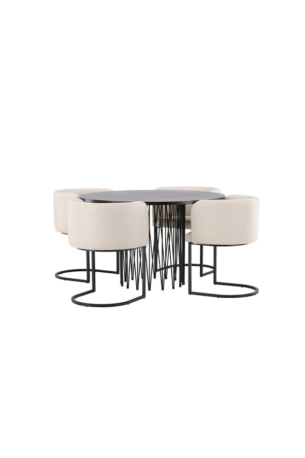 Esszimmergruppe STONE &amp; SIMRISHAMN Esstisch ⌀120 + 4 Esszimmerstühle Beige
