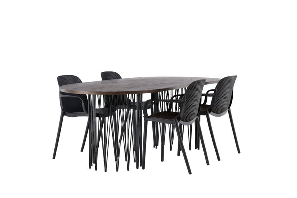 Esszimmergruppe STONE Esstisch 100X220 &amp; 4 BALITMORE Esszimmerstühle Schwarz