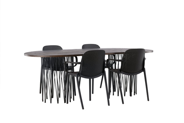 Esszimmergruppe STONE Esstisch 100X220 &amp; 4 BALITMORE Esszimmerstühle Schwarz