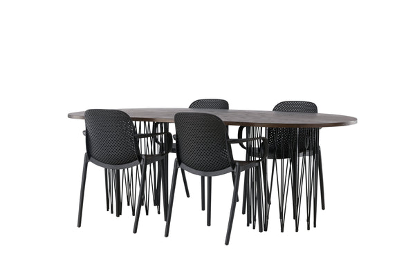 Esszimmergruppe STONE Esstisch 100X220 &amp; 4 BALITMORE Esszimmerstühle Schwarz