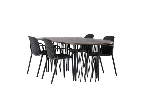 Esszimmergruppe STONE Esstisch 100X220 &amp; 4 BALITMORE Esszimmerstühle Schwarz