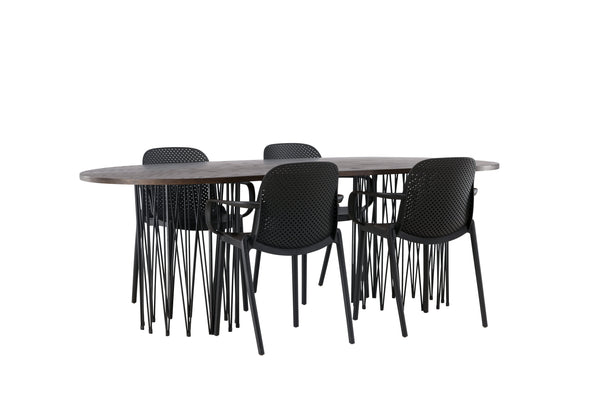 Esszimmergruppe STONE Esstisch 100X220 &amp; 4 BALITMORE Esszimmerstühle Schwarz
