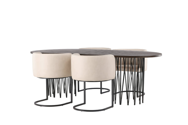 Esszimmergruppe STONE Esstisch 100X220 &amp; 4 SIMRIHAMN Esszimmerstühle Beige