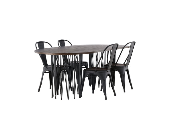 Esszimmergruppe STONE Esstisch 100X220 &amp; 4 Stück TEMPE Esszimmerstühle Schwarz
