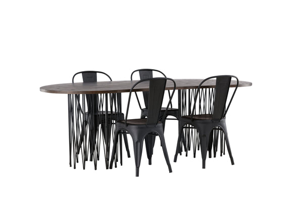 Esszimmergruppe STONE Esstisch 100X220 &amp; 4 Stück TEMPE Esszimmerstühle Schwarz