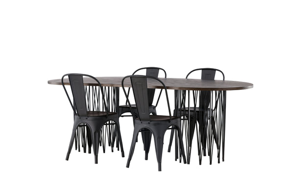 Esszimmergruppe STONE Esstisch 100X220 &amp; 4 Stück TEMPE Esszimmerstühle Schwarz