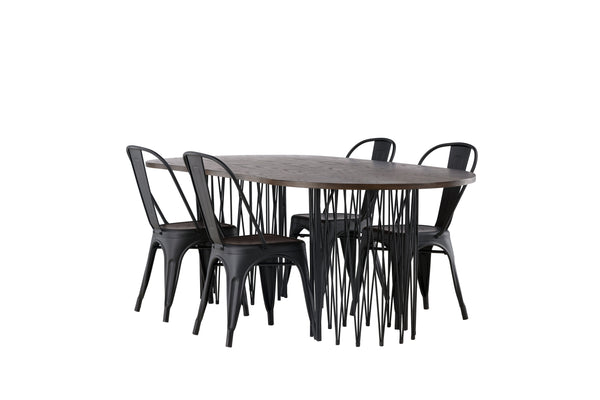 Esszimmergruppe STONE Esstisch 100X220 &amp; 4 Stück TEMPE Esszimmerstühle Schwarz