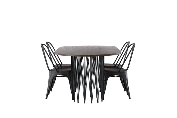 Esszimmergruppe STONE Esstisch 100X220 &amp; 4 Stück TEMPE Esszimmerstühle Schwarz
