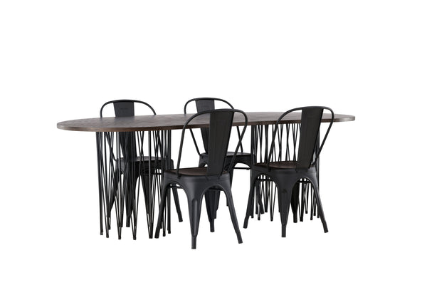 Esszimmergruppe STONE Esstisch 100X220 &amp; 4 Stück TEMPE Esszimmerstühle Schwarz