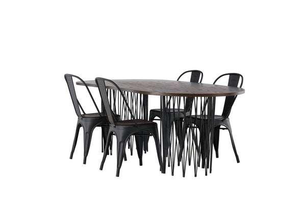 Esszimmergruppe STONE Esstisch 100X220 &amp; 4 Stück TEMPE Esszimmerstühle Schwarz
