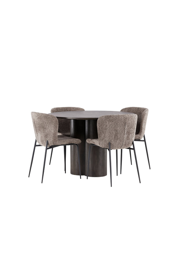 Matgrupp MODESTO & OLIVIA 4st Matstolar Mörkgrå + Matbord ⌀110