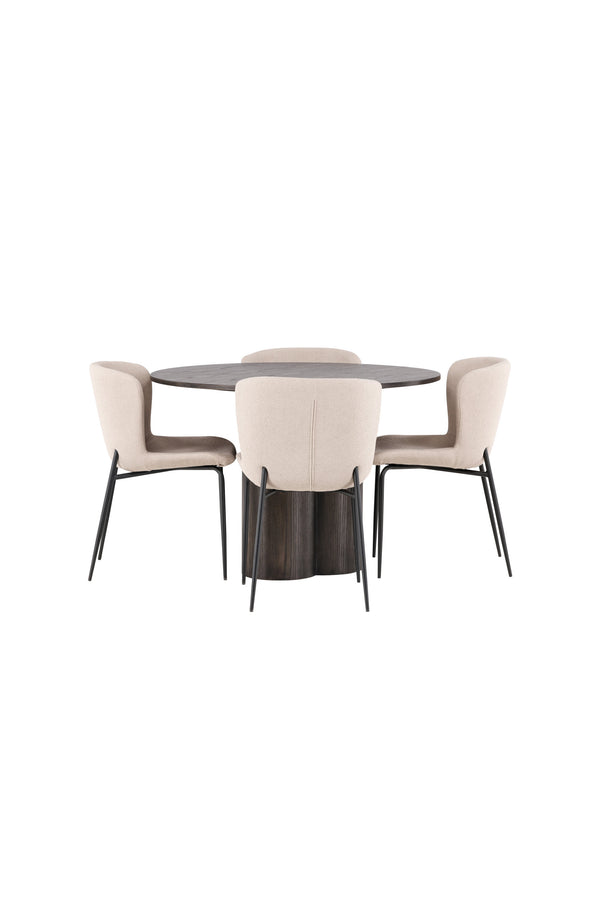 Matgrupp MODESTO & OLIVIA 4st Matstolar Beige + Matbord ⌀110