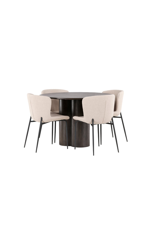 Matgrupp MODESTO & OLIVIA 4st Matstolar Beige + Matbord ⌀110