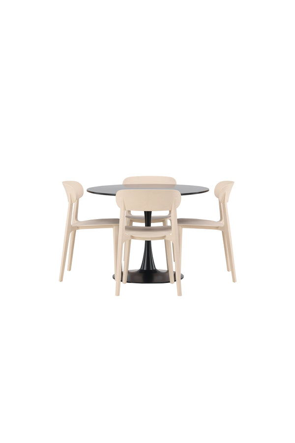 Esszimmergruppe ÅSTOL &amp; GLADE 4 Esszimmerstühle Beige + Esstisch ⌀100
