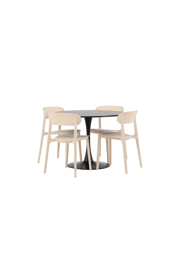 Esszimmergruppe ÅSTOL &amp; GLADE 4 Esszimmerstühle Beige + Esstisch ⌀100