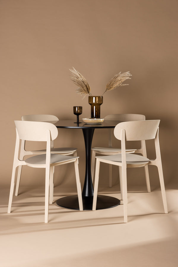 Esszimmergruppe ÅSTOL &amp; GLADE 4 Esszimmerstühle Beige + Esstisch ⌀100