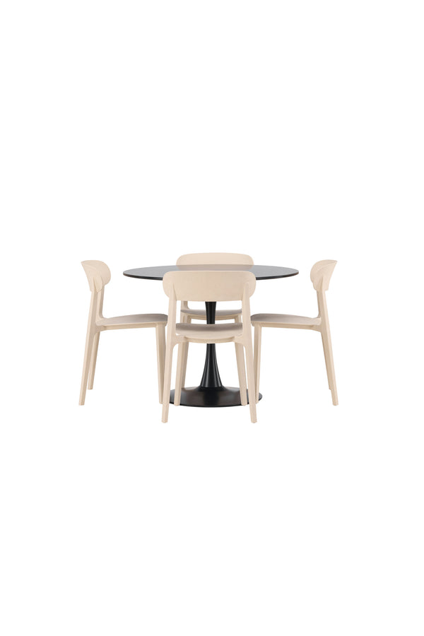 Esszimmergruppe ÅSTOL &amp; GLADE 4 Esszimmerstühle Beige + Esstisch ⌀100