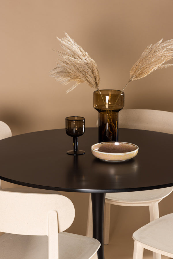 Esszimmergruppe ÅSTOL &amp; GLADE 4 Esszimmerstühle Beige + Esstisch ⌀100