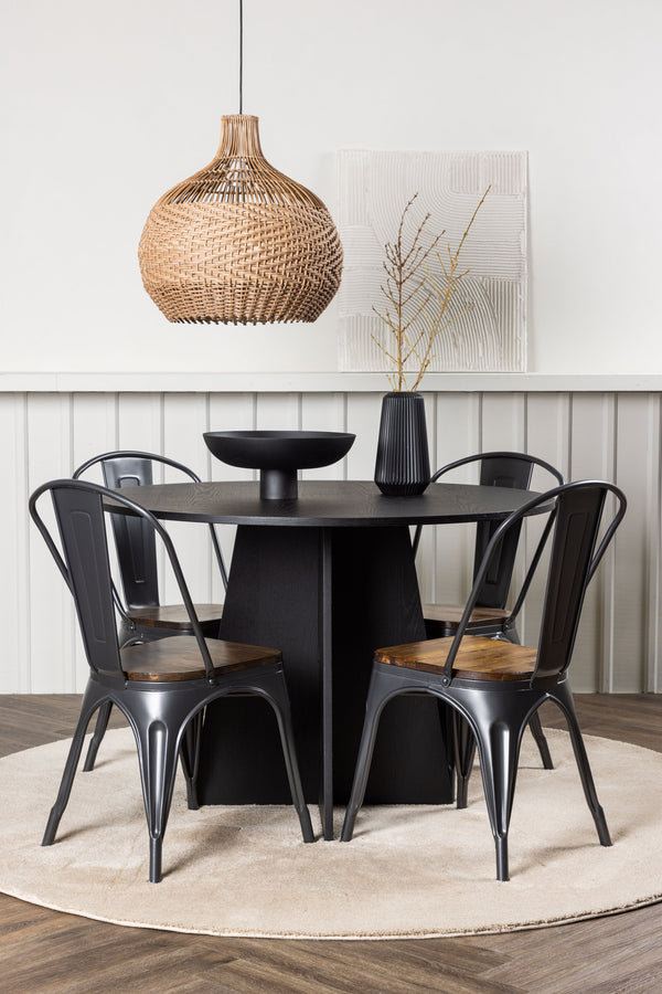 Esszimmergruppe BOOTCUT &amp; TEMPE Esstisch ⌀110 + 4 Esszimmerstühle Walnuss