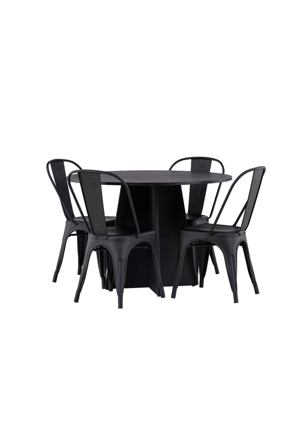 Matgrupp BOOTCUT & TEMPE Matbord ⌀110 + 4st Matstolar Svart