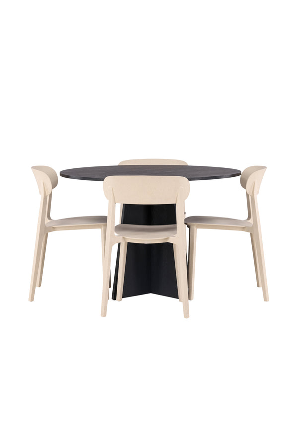 Esszimmergruppe BOOTCUT &amp; ÅSTOL Esstisch ⌀110 + 4 Esszimmerstühle Beige