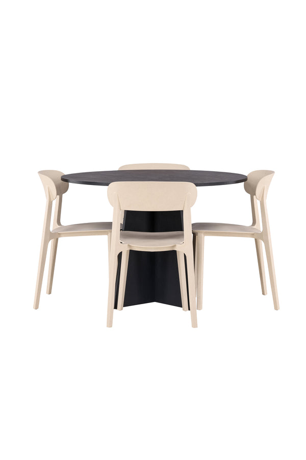 Esszimmergruppe BOOTCUT &amp; ÅSTOL Esstisch ⌀110 + 4 Esszimmerstühle Beige