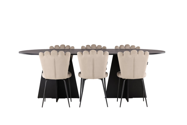 Esszimmergruppe BOOTCUT Esstisch 115X230 &amp; 6 LIMHAMN Esszimmerstühle Beige