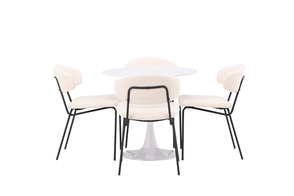 Matgrupp HAMDEN Matbord ⌀80 & 4st CHICO Matstolar Beige
