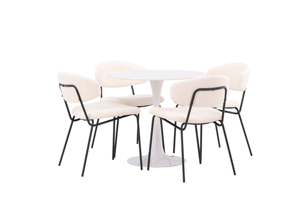 Matgrupp HAMDEN Matbord ⌀80 & 4st CHICO Matstolar Beige