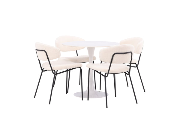 Matgrupp HAMDEN Matbord ⌀80 & 4st CHICO Matstolar Beige