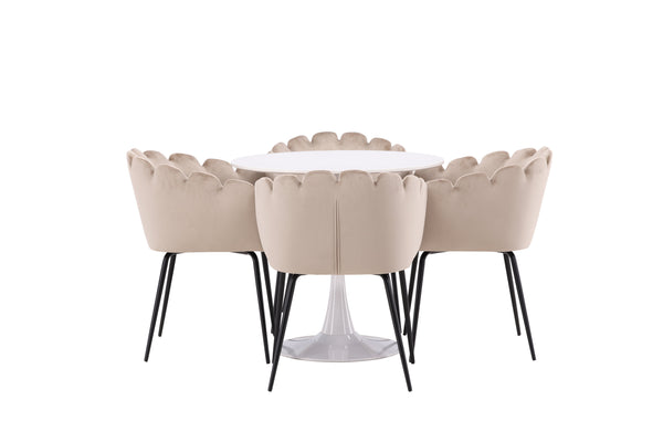 Matgrupp HAMDEN Matbord ⌀80 & 4st LIMHAMN Matstolar Beige