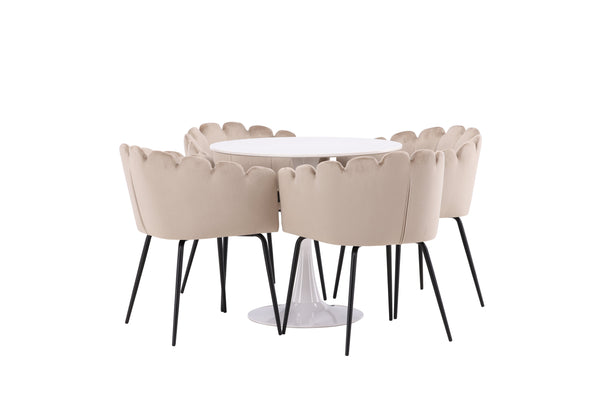 Matgrupp HAMDEN Matbord ⌀80 & 4st LIMHAMN Matstolar Beige